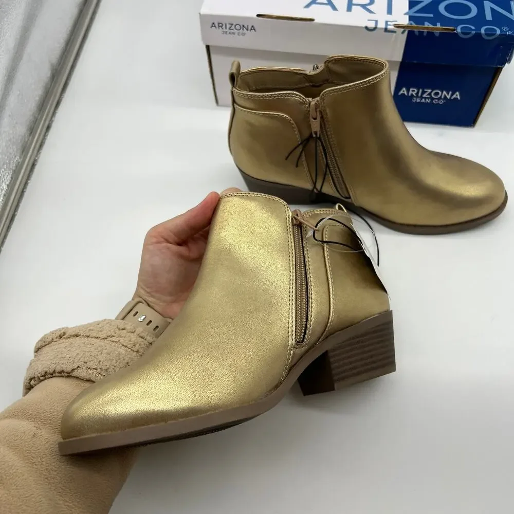 Arizona Jean Co Womens Castle Stacked Heel Booties Gold Size 7W